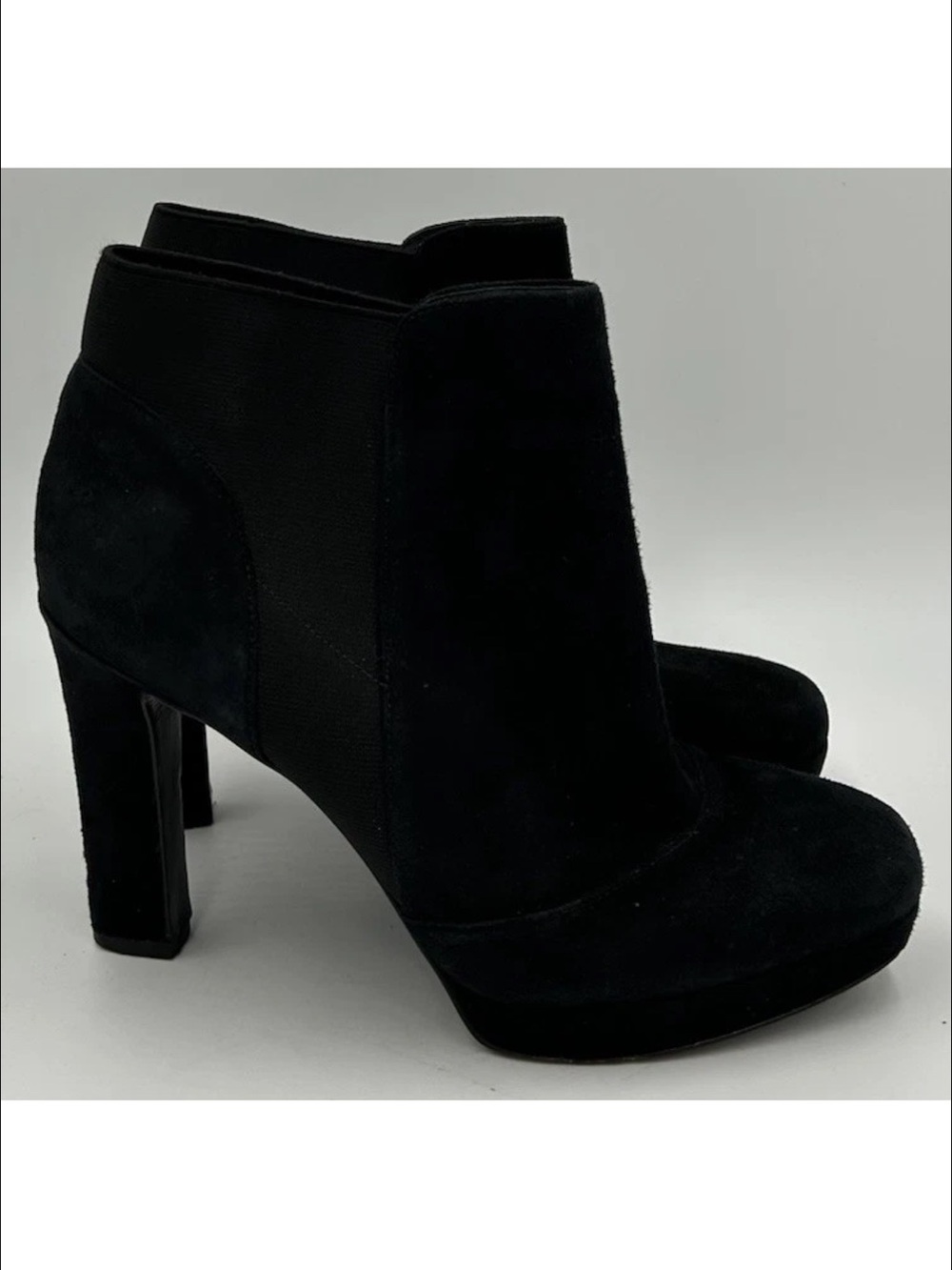 Via Spiga Gingi Black Suede Pull-On Platform Heeled Booties Womens Size 7